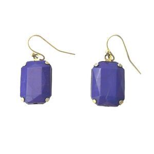 Vintage Cushion Cut Purple Navy Rhinestone Dangle Earrings Gold Tone Hooks